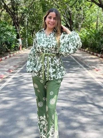 ModaFesta -tropical-printed-co-ord-set-belted-green 